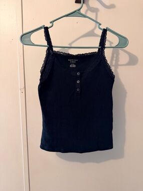 American Eagle Outfitters Black Lace-Trim Ribbed Cami